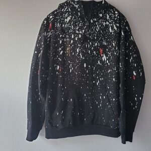 G-Star Raw Cadet Strett Splatter Black Hooded Sweater Sweatshirt Front Pocket L